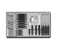 VICTORINOX Ménagère Swiss Modern pour 6 Personnes, 24 pièces, avec Lames Affûtées au Tranchant Denté, Manches Synthétiques, Noir
