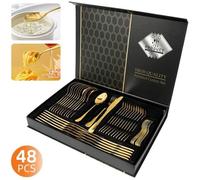 Ménagère 48 Pièces - 7MAGIC - Acier Inoxydable - Pour 12 Personnes - Couleur Or - Boîte Cadeau