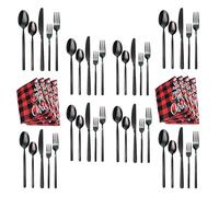 Ménagère 48 pièces design pierre titane noir acier inoxydable couteaux, fourchettes, cuillères (40 pièces + 8 sets de tapis)