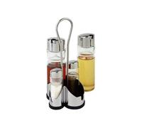 APS "Economic" burette à poivre et à sel, 4 pièces avec récipient en acier inoxydable Salière, récipient en verre transparent avec couvercle en acier inoxydable et couvercle à visser, 10,6 x 11 cm, 21,8 cm hauteur