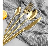 Ménagère de 4/16/24/32/40/48 Couverts en Acier Inoxydable 304, 4 pièces, avec Couteau, Fourchette et cuillère, Miroir, Noir/doré, 32 pièces pour 8 Personnes (Noir/doré, 32 pièces pour 8 Personnes)