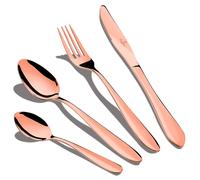 Ménagère Doré 24-Piece Acier Inox. Finition Polie, Set de Couverts 6 Personnes Or Rose Rose Gold Mirror