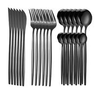 Ménagère en acier inoxydable 20 pièces (Noir 24 pièces) | Convient pour 6 personnes, couverts de table, pour la maison et les banquets