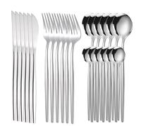 Ménagère en acier inoxydable doré 20 pièces (24 pièces en argent) | Convient pour 4 personnes, couverts de table, pour la maison et les banquets