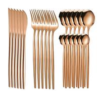 Ménagère en acier inoxydable doré 20 pièces (24 pièces en or rose) | Convient pour 4 personnes, couverts de table, pour la maison et les banquets