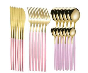 Ménagère en acier inoxydable doré 24 pièces or rose | Convient pour 6 personnes, couverts de table, pour la maison et les banquets