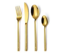 Ménagère en acier inoxydable haut de gamme - 4/16/24/32/40/48 pièces, couverts épais pour les repas à l'hôtel, avec couteau à steak, fourchette et cuillère, coffret cadeau - Argent (4 pièces