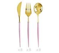 Ménagère Gourmet 24 Pièces Rose Nacré et Doré