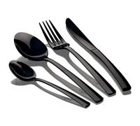Ménagère Noir 24-Piece Acier Inox. Finition Polie, Set de Couverts 6 Personnes Noir Deep Black