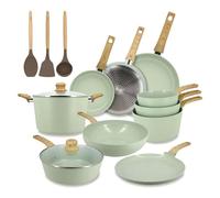 MENASTYL - Batterie de cuisine 13 pièces avec revêtement antiadhésif céramique (Sans PFAS/Sans PTFE) tous feux dont induction - En Aluminium - Gamme Colorama - Céladon - 6014025
