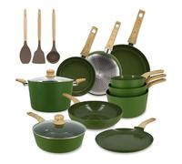 MENASTYL - Batterie de cuisine 13 pièces avec revêtement antiadhésif céramique (Sans PFAS/Sans PTFE) tous feux dont induction - En Aluminium - Gamme Colorama - Olive - 6014030