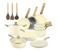 MENASTYL - Batterie de cuisine 13 pièces avec revêtement antiadhésif céramique (Sans PFAS/Sans PTFE) tous feux dont induction - En Aluminium - Gamme Colorama - Crème - 6014028