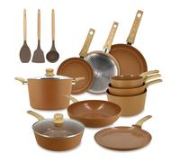 MENASTYL - Batterie de cuisine 13 pièces avec revêtement antiadhésif céramique (Sans PFAS/Sans PTFE) tous feux dont induction - En Aluminium - Gamme Colorama - Noisette - 6014029