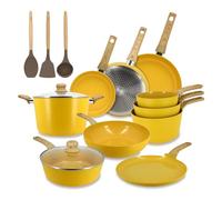 MENASTYL - Batterie de cuisine 13 pièces avec revêtement antiadhésif céramique (Sans PFAS/Sans PTFE) tous feux dont induction - En Aluminium - Gamme Colorama - Safran - 6014027