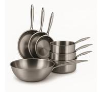 MENASTYL - Batterie de cuisine 7 pièces inox 18/10 Triply tous feux dont induction fabriquée en France sans PFAS - Compatible lave-vaisselle - 3 poêles, 3 casseroles, 1 wok - Poignée rivetée - 6014203
