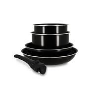 MENASTYL - Batterie de cuisine amovible 5 pièces Iris en aluminium noir antiadhésive - Compatible tous feux dont induction et lave-vaisselle - 2 casseroles + 2 poêles + 1 poignée amovible - 6020437