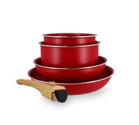 MENASTYL - Batterie de Cuisine Amovible Empilable - Tous Feux Dont Induction - Revêtement Céramique Antiadhésif sans PFAS - Gamme Colorama - Couleur Magenta - 2 Poêles + 2 Casseroles + 1 Poignée