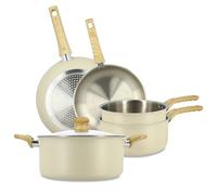 MENASTYL - Batterie de cuisine en inox 18/10 induction 5 pièces Easynox - Acier inoxydable sans accroche - Sans PFAS, sans PTFE - Tous feux dont induction et lave-vaisselle - Écume - 6014251