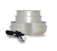MENASTYL - Batterie de cuisine inox 18/10 amovible 5 pièces Iris Inox sans PFAS - Tous feux dont induction, four, réfrigérateur et lave-vaisselle - Empilable et résistante - Poignée double sécurité