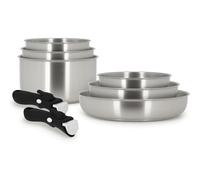 MENASTYL - Batterie de cuisine inox 18/10 amovible 8 pièces Iris Inox sans PFAS - Tous feux dont induction, four, réfrigérateur et lave-vaisselle - Empilable et résistante - Poignée double sécurité
