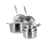 MENASTYL - Batterie de cuisine inox 5 pièces Trinox tous feux dont Induction - Structure 3 couches - Sans substances nocives - Lave-vaisselle - 2 poêles, 2 casseroles, 1 faitout - 6014261