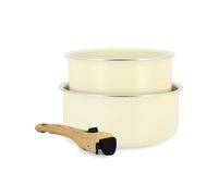 MENASTYL - Lot de 2 Casseroles Amovibles Empilables 16 et 18 cm - Tous Feux Dont Induction - Revêtement Céramique Antiadhésif sans PFAS - Gamme Colorama - Couleur Crème - 98% Aluminium Recyclé