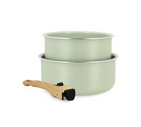 MENASTYL - Lot de 2 Casseroles Amovibles Empilables 16 et 18 cm - Tous Feux Dont Induction - Revêtement Céramique Antiadhésif sans PFAS - Gamme Colorama - Couleur Céladon - 98% Aluminium Recyclé