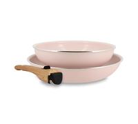 MENASTYL - Lot de 2 Poêles Amovibles Empilables 22 et 26 cm - Tous Feux Dont Induction - Revêtement Céramique Antiadhésif sans PFAS - Gamme Colorama - Couleur Rose - 98% Aluminium Recyclé