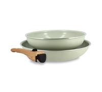 MENASTYL - Lot de 2 Poêles Amovibles Empilables 22 et 26 cm - Tous Feux Dont Induction - Revêtement Céramique Antiadhésif sans PFAS - Gamme Colorama - Couleur Céladon - 98% Aluminium Recyclé