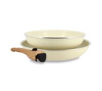 MENASTYL - Lot de 2 Poêles Amovibles Empilables 22 et 26 cm - Tous Feux Dont Induction - Revêtement Céramique Antiadhésif sans PFAS - Gamme Colorama - Couleur Crème - 98% Aluminium Recyclé