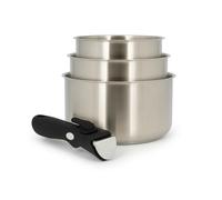 Menastyl – Lot de 3 casseroles inox Iris Inox 18/10 amovibles sans PFAS – Tous feux dont induction