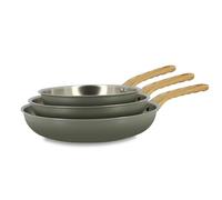 MENASTYL - Lot de 3 poêles en inox 18/10 induction Easynox - Acier inoxydable sans accroche, sans PFAS, sans PTFE - Tous feux dont induction et lave-vaisselle - Brume - 16/18/20 cm - 6014247