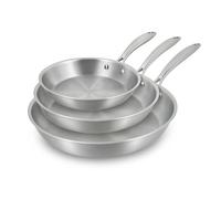 MENASTYL - Lot de 3 poêles inox 18/10 Triply tous feux dont induction fabriquées en France - sans PFAS ni substances nocives - Compatibles lave-vaisselle - 20, 24 et 28 cm - Poignée rivetée - 6014201