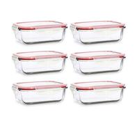 MENASTYL - Lot de 6 boites alimentaires hermétiques en verre borosilicate "Clémentine" avec couvercles - 630 ml - Empilables - Idéal batch cooking - 6014015