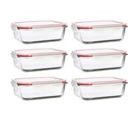 MENASTYL - Lot de 6 boites alimentaires hermétiques rectangulaires en verre borosilicate Clémentine avec couvercles - 1040 ml - Empilables - Idéal batch cooking - 6014018