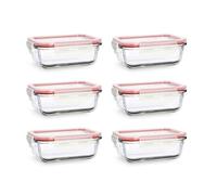 MENASTYL - Lot de 6 boites alimentaires hermétiques rectangulaires en verre borosilicate Clémentine avec couvercles - 370 ml - Empilables - Idéal batch cooking - 6014016