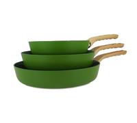 MENASTYL - Set de 3 poêles Colorama olive - Poêle 20/24 et 28 cm - En aluminium - Revêtement antiadhésif en céramique - Tous feux dont induction
