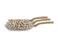 MENASTYL - Set de 3 poêles Léopard 24cm tous feux dont induction - Revêtement antiadhésif - Aluminium recyclé - Poignée effet bois ergonomique - Motif Léopard - 6014231