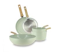 MENASTYL - Set de 5 pièces Colorama Céladon - Poêles/Casseroles/Wok - En aluminium - Revêtement antiadhésif en céramique - Tous feux dont induction