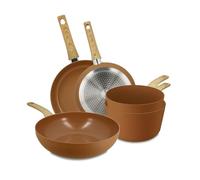 MENASTYL - Set de 5 pièces Colorama noisette - Poêles/Casseroles/Wok - En aluminium - Revêtement antiadhésif en céramique - Tous feux dont induction