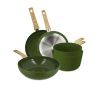 MENASTYL - Set de 5 pièces Colorama olive - Poêles/Casseroles/Wok - En aluminium - Revêtement antiadhésif en céramique - Tous feux dont induction