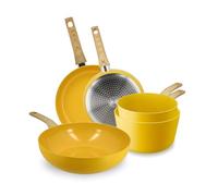 MENASTYL - Set de 5 pièces Colorama safran - Poêles/Casseroles/Wok - En aluminium - Revêtement antiadhésif en céramique - Tous feux dont induction