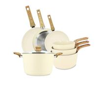 MENASTYL - Set de 7 pièces Colorama crème - Poêles/Casseroles/Faitout - En aluminium - Revêtement antiadhésif en céramique - Tous feux dont induction
