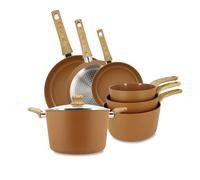 MENASTYL - Set de 7 pièces Colorama noisette - Poêles/Casseroles/Faitout - En aluminium - Revêtement antiadhésif en céramique - Tous feux dont induction