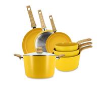 MENASTYL - Set de 7 pièces Colorama safran - Poêles/Casseroles/Faitout - En aluminium - Revêtement antiadhésif en céramique - Tous feux dont induction