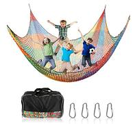 Menayoda Filet d'escalade pour enfants, double couche, charge lourde, protection contre les chutes, aire de jeux intérieur/extérieur (irisé, 3 x 3 m)