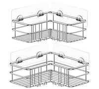 Menbyci Lot de 2 étagères de douche d'angle argentées avec crochets, en acier inoxydable, sans perçage, support mural pour salle de bain