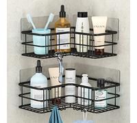 Menbyci Lot de 2 étagères de douche d'angle, étagère de bain adhésive avec crochets, en acier inoxydable 304 résistant à la rouille pour accessoires de baignoire, étagère de rangement pour shampooing,