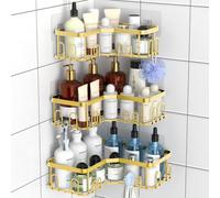 Menbyci Lot de 3 étagères d'angle de douche adhésives avec 18 crochets, sans perçage et à séchage rapide avec grande capacité, étagère de rangement d'angle en acier inoxydable antirouille pour salle