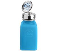Menda 35285 Pure Touch Pompe distributeur de liquide en acier inoxydable, ESD Safe Durastatic Bouteille carrée 6 oz, polyéthylène haute densité/acier inoxydable, bleu